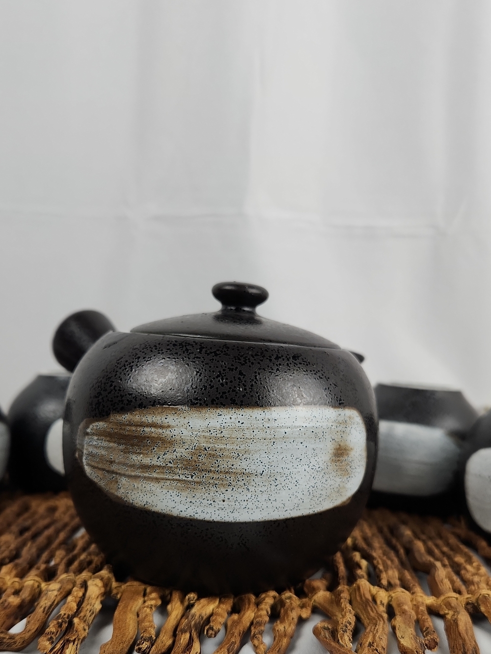 New Japanese Kyusu Tea Pot + 5 Tea Cups Matte Black Unused - Picture 10 of 11